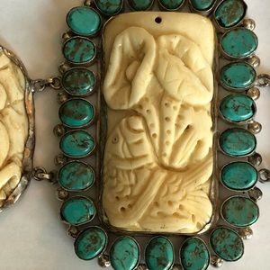 Faceted Turquoise & Bone Gemstones in Sterling Silver Bracelet
